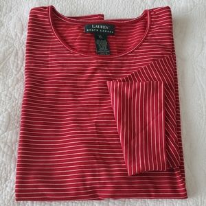 Lauren Ralph Lauren Red Striped 3/4 Sleeve T-shirt